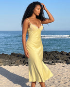 Vestido Midi Acetinado Com Decote V E Alças Finas