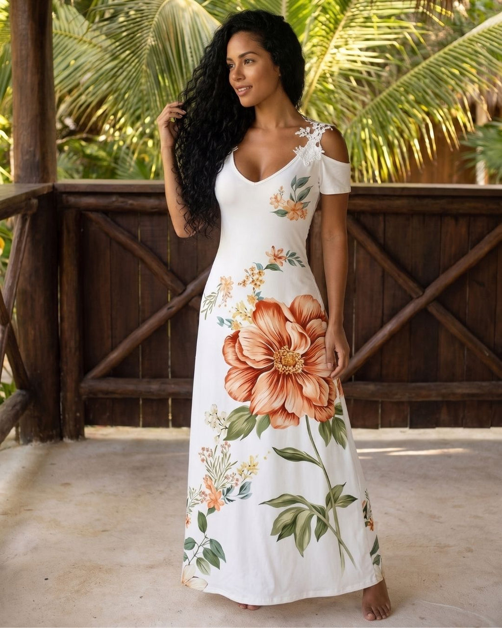 Vestido Midi Soltinho Com Estampa Floral E Manga Curta