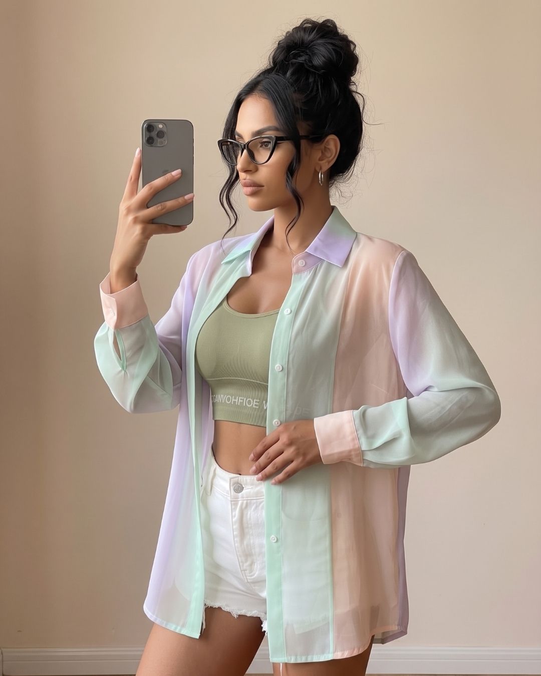 Camisa Feminina Alongada Translúcida Com Efeito Degradê