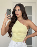 Blusa Cropped Ombro Único Com Drapeado Lateral