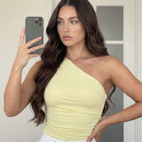 Blusa Cropped Ombro Único Com Drapeado Lateral