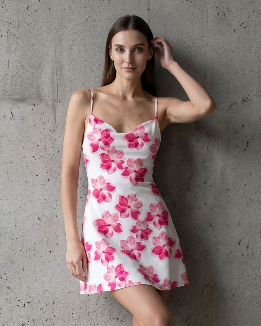 Vestido Curto Evasê Decote V Alça Fina Estampado Floral