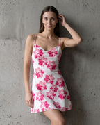 Vestido Curto Evasê Decote V Alça Fina Estampado Floral