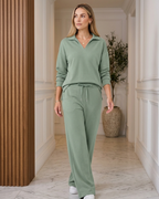 Conjunto Blusa Gola Polo Manga Longa E Calça Pantalona Casual