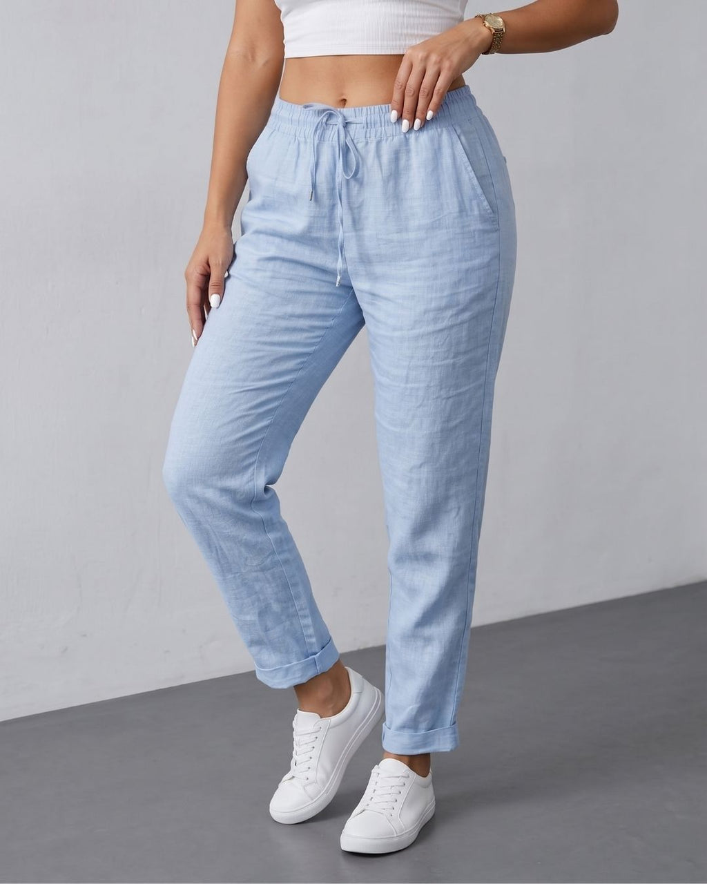 Calça Feminina Casual Com Cós Elástico E Cordão Ajustável