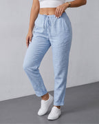 Calça Feminina Casual Com Cós Elástico E Cordão Ajustável