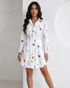 Vestido Chemise Curto Floral Com Manga Longa E Botões
