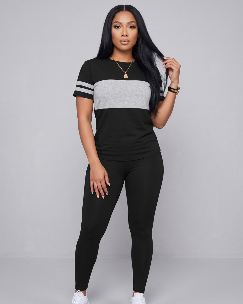 Conjunto Feminino Casual Com Camiseta E Calça Legging