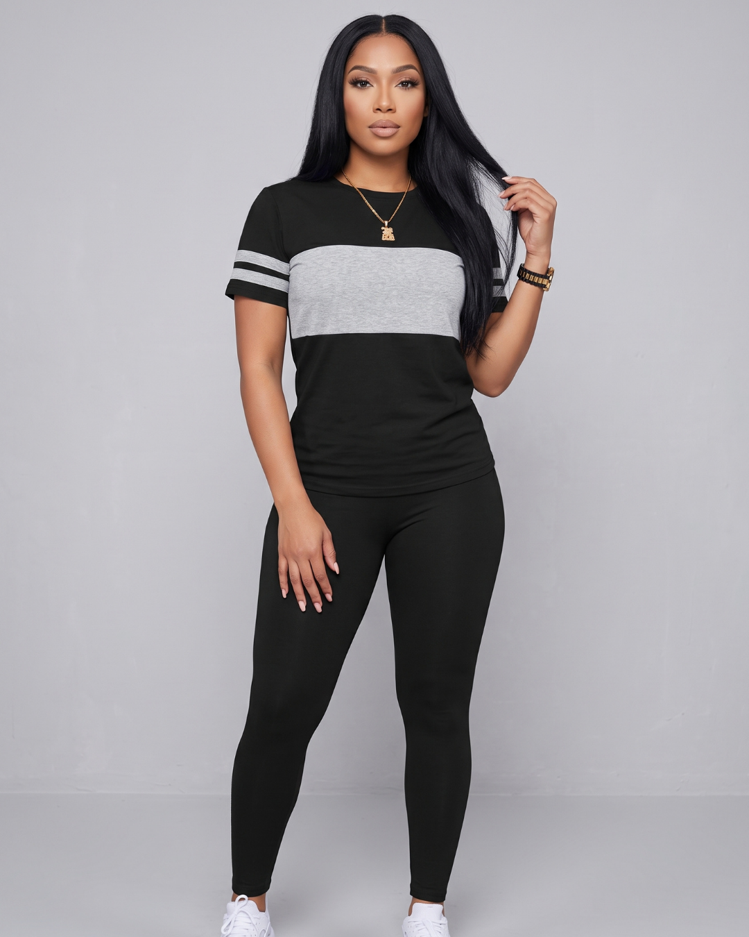 Conjunto Feminino Casual Com Camiseta E Calça Legging