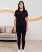 Conjunto Blusa Manga Curta E Calça Legging Com Faixas Laterais