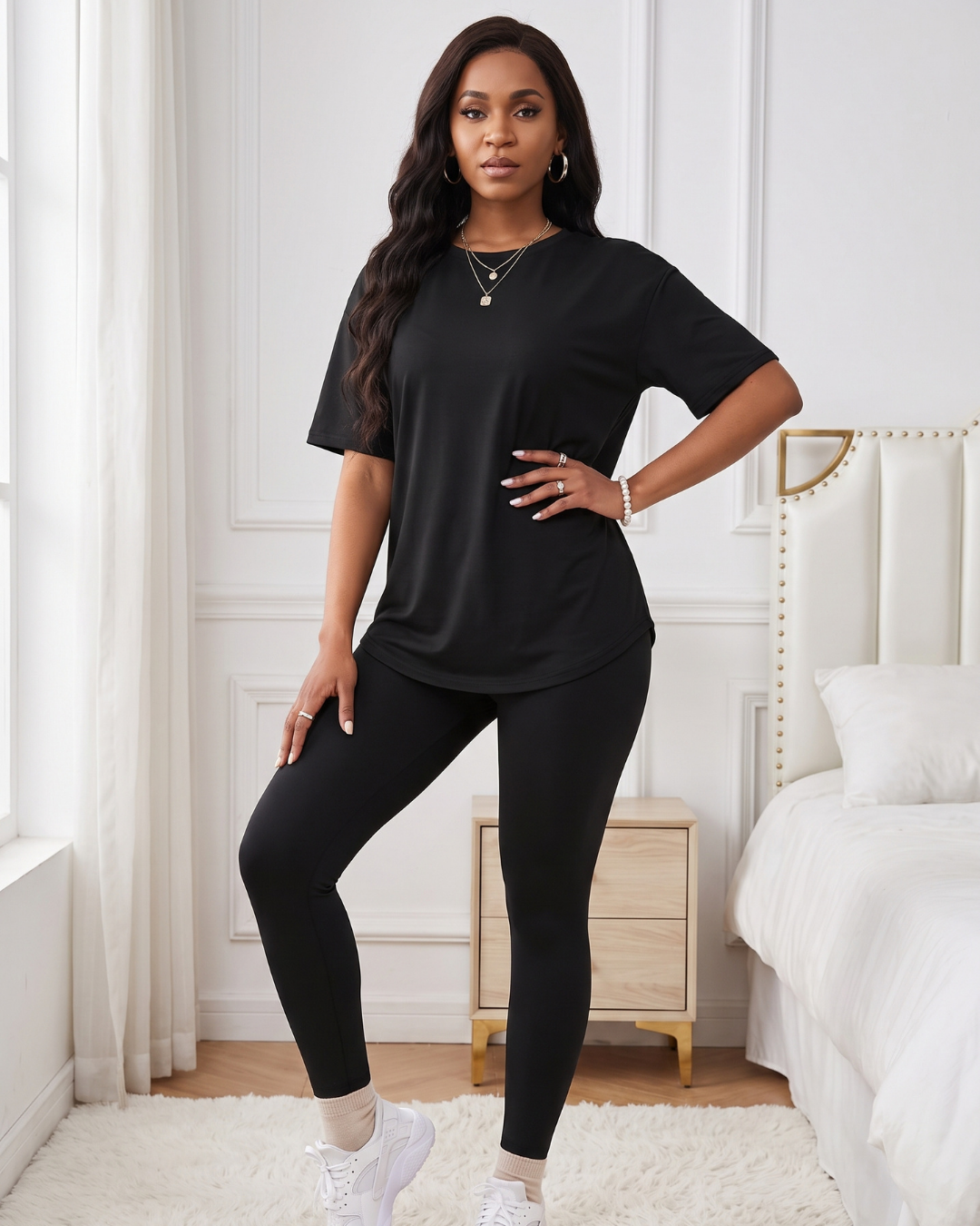 Conjunto Blusa Manga Curta E Calça Legging Básico Casual