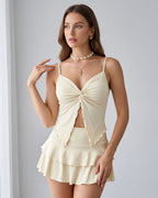 Conjunto Blusa Cropped Franzida E Saia Curta Com Babados