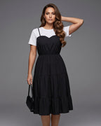 Vestido Midi 2 Em 1 Com Alças E Saia Em Camadas