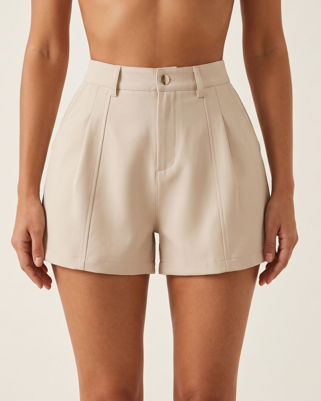 Shorts Feminino Alfaiataria Cintura Alta Com Pregas
