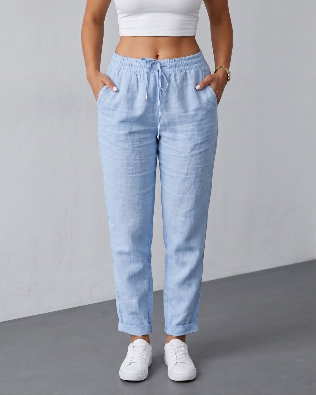 Calça Feminina Casual Com Cós Elástico E Cordão Ajustável