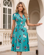Vestido Midi Chemise Decote V Com Faixa E Bolsos Estampado