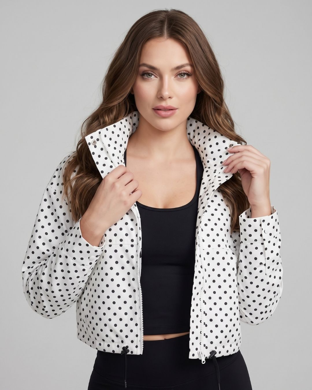 Jaqueta Feminina Puffer Estampada Com Poá E Gola Alta