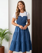 Vestido Midi 2 Em 1 Com Alças E Saia Em Camadas