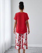 Conjunto Blusa Manga Curta E Calça Pantacourt Estampada Casual