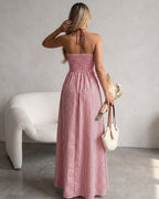 Vestido Longo Frente Única Decote V Com Recortes Listrado