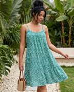 Vestido Midi Soltinho Alça Larga Com Fenda Estampado