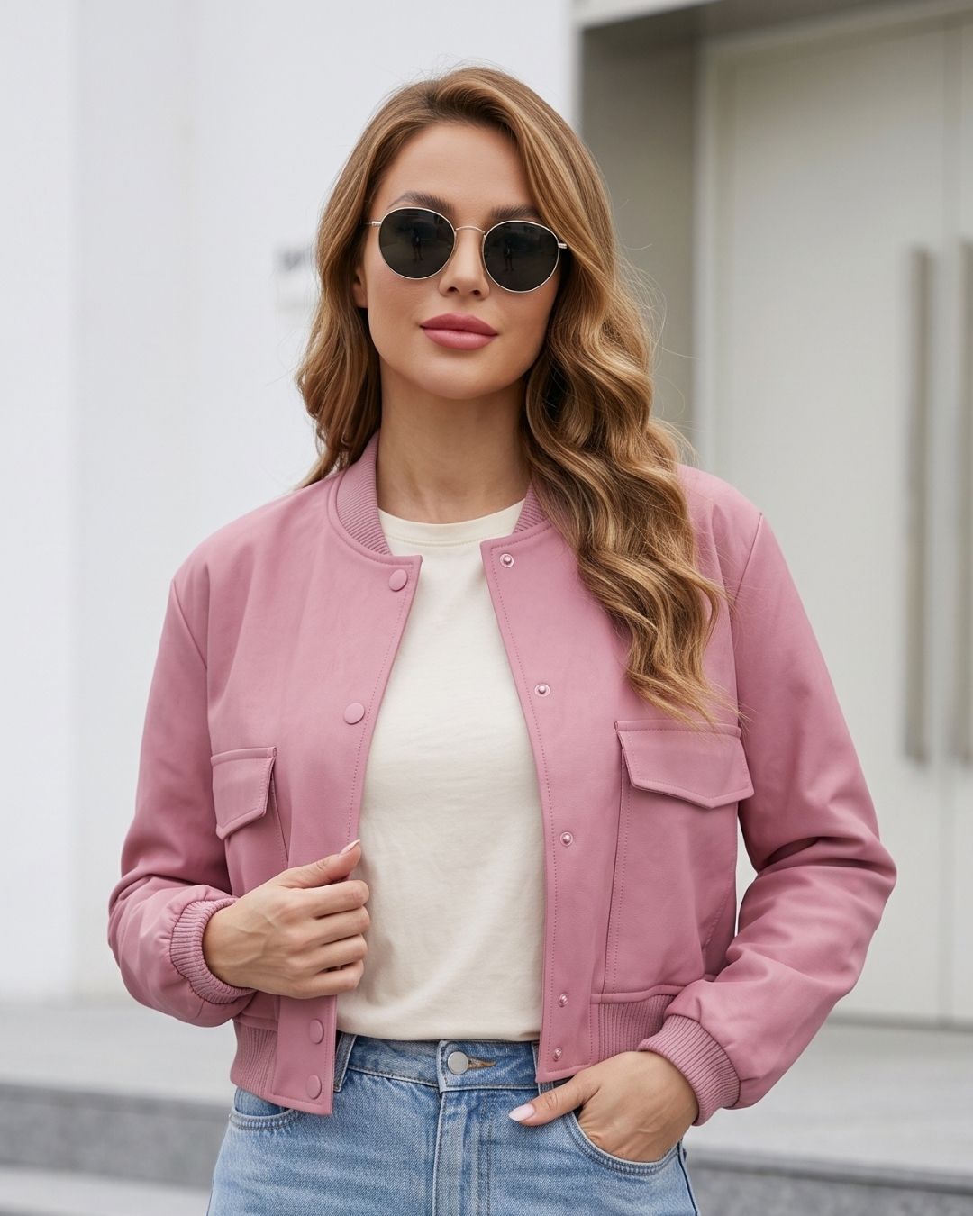 Jaqueta Bomber Cropped Com Bolsos Frontais Utilitária