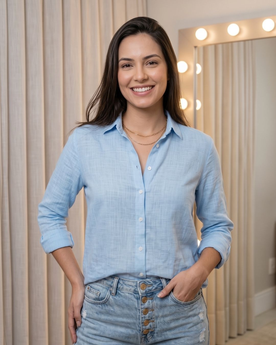 Camisa Feminina Casual Com Botões E Manga Longa