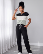 Conjunto Blusa Manga Curta E Calça Reta Com Faixa Lateral