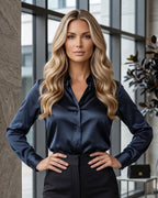 Camisa Feminina Acetinada Manga Longa Com Toque Elegante