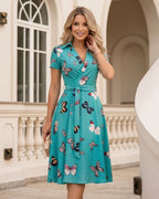 Vestido Midi Chemise Decote V Com Faixa E Bolsos Estampado