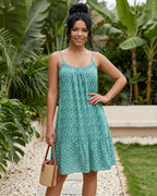 Vestido Midi Soltinho Alça Larga Com Fenda Estampado