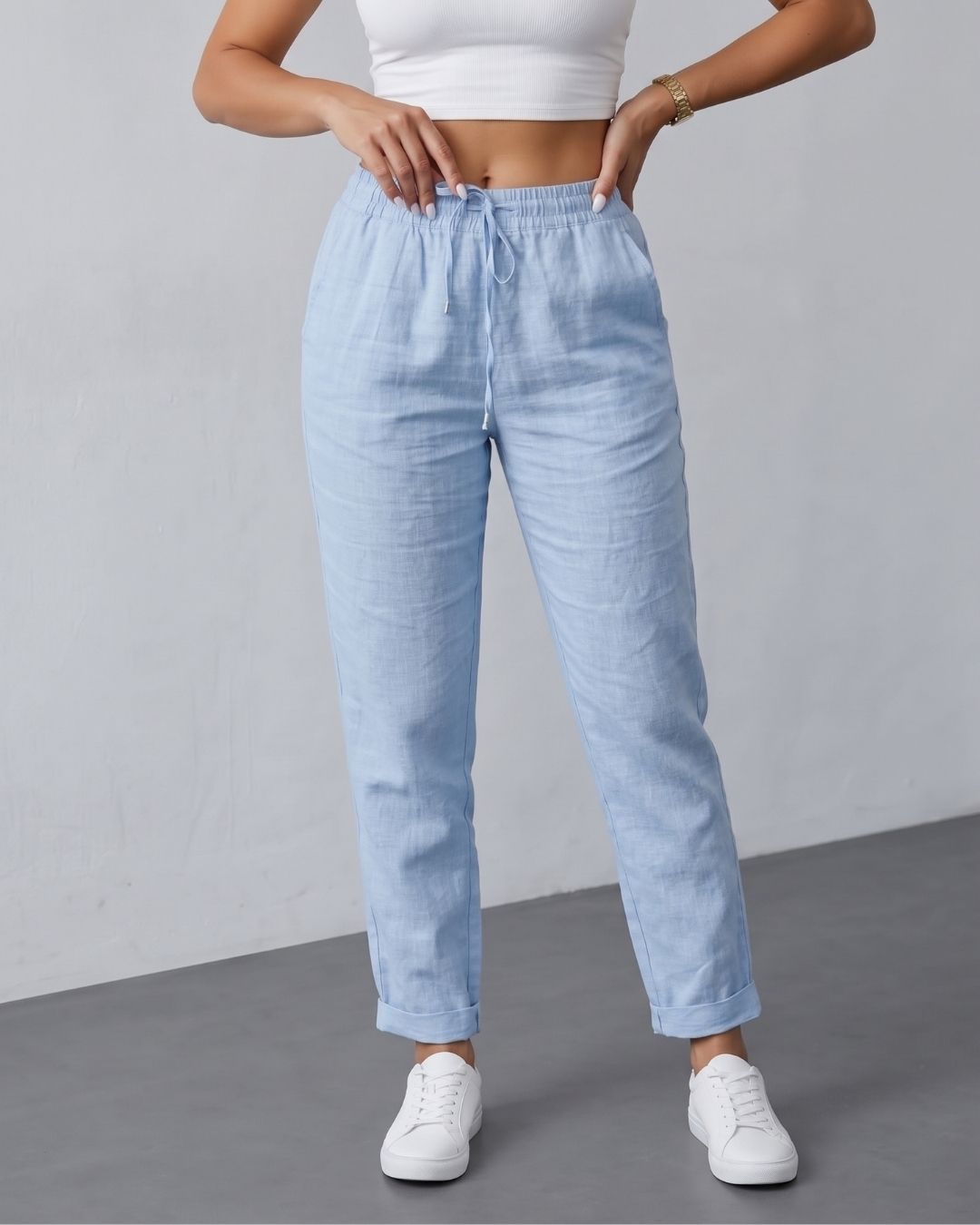 Calça Feminina Casual Com Cós Elástico E Cordão Ajustável
