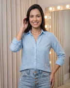 Camisa Feminina Casual Com Botões E Manga Longa