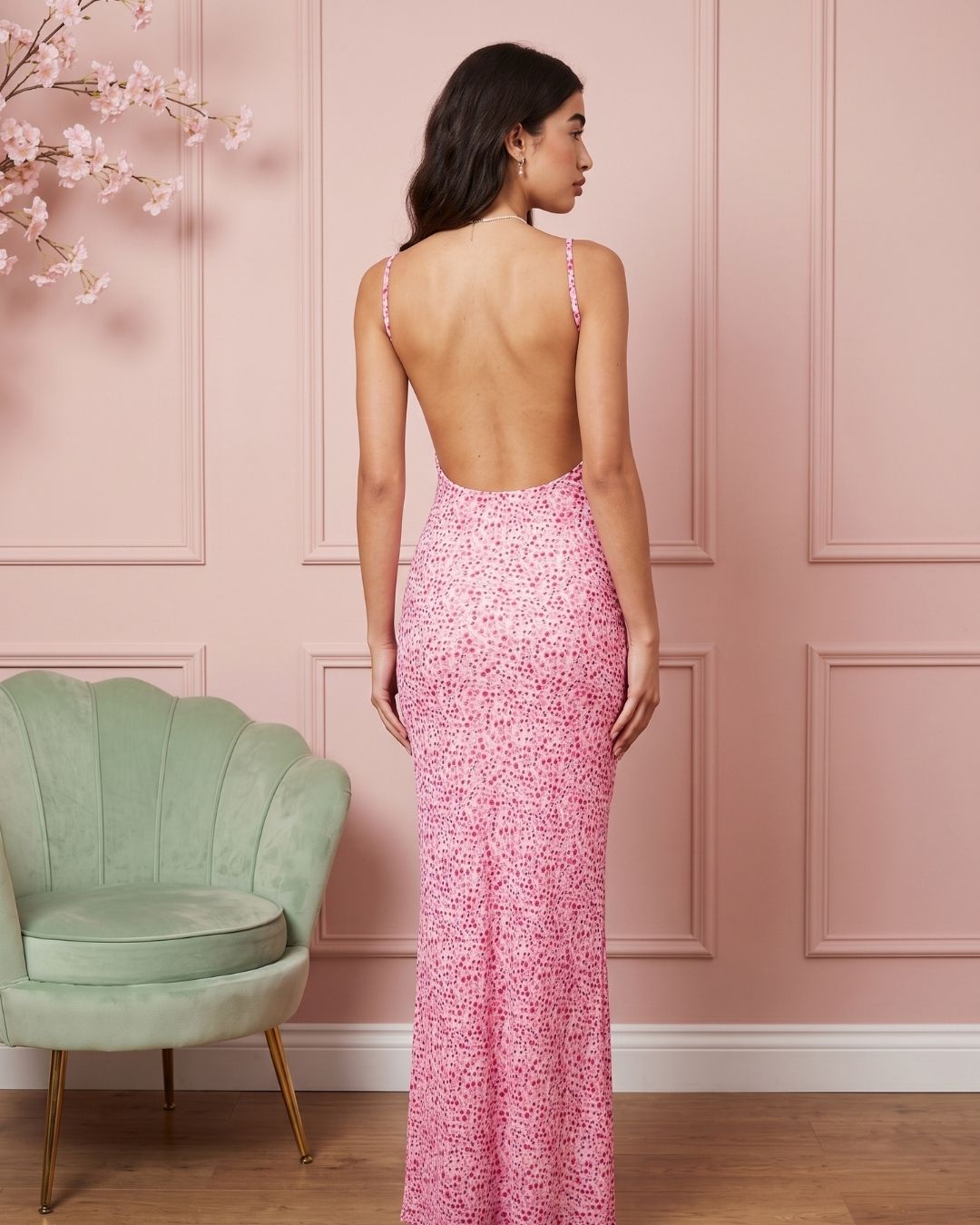 Vestido Longo Justo Alça Fina Decote Quadrado Estampa Floral