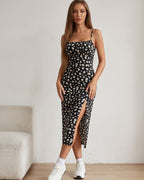 Vestido Midi Justo Alça Fina Com Fenda Estampado Floral