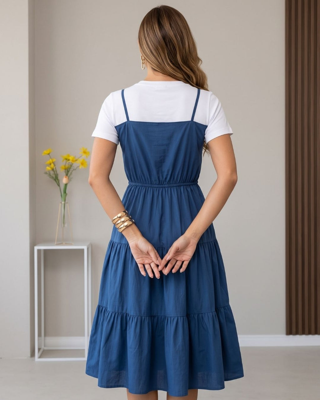Vestido Midi 2 Em 1 Com Alças E Saia Em Camadas