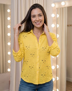 Camisa Feminina Casual Manga Longa Com Botões E Gola