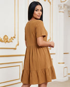 Vestido Curto Soltinho Com Decote V E Babado Na Barra