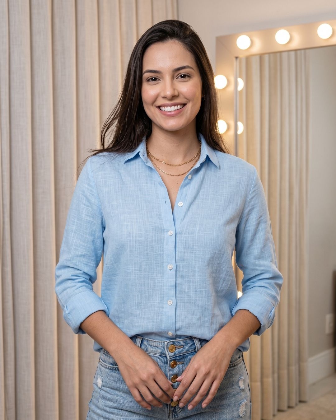 Camisa Feminina Casual Com Botões E Manga Longa