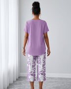 Conjunto Blusa Manga Curta E Calça Pantacourt Estampada Casual