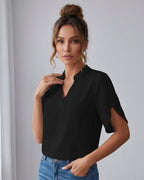 Blusa Feminina Gola V Com Manga Curta Fluida Elegante