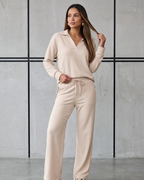 Conjunto Blusa Gola Polo Manga Longa E Calça Pantalona Casual