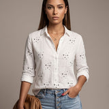 Camisa Feminina Casual Manga Longa Com Botões E Gola