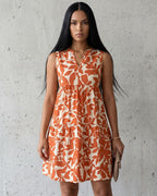 Vestido Curto Evasê Decote V Sem Manga Estampado Floral