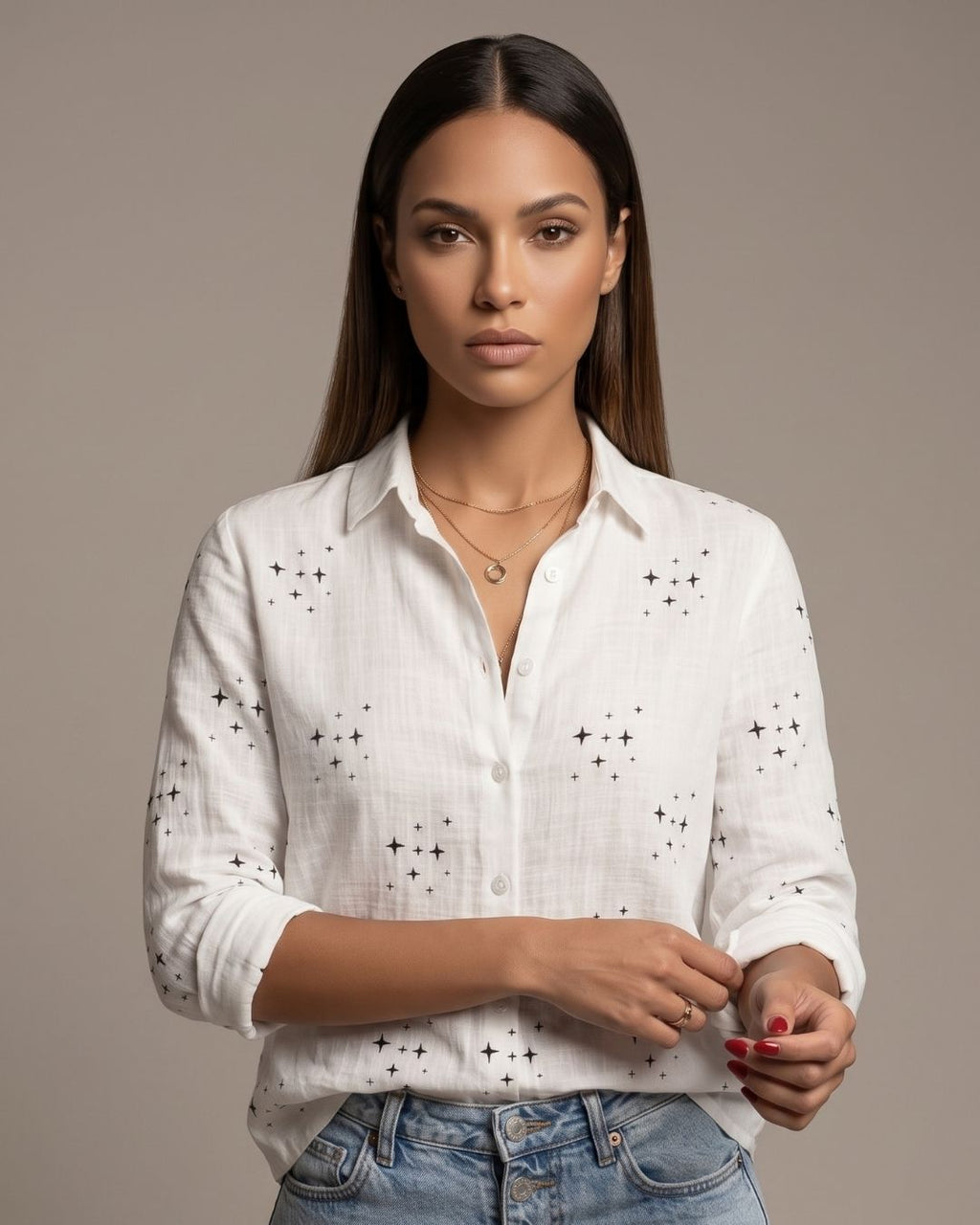 Camisa Feminina Casual Manga Longa Com Botões E Gola