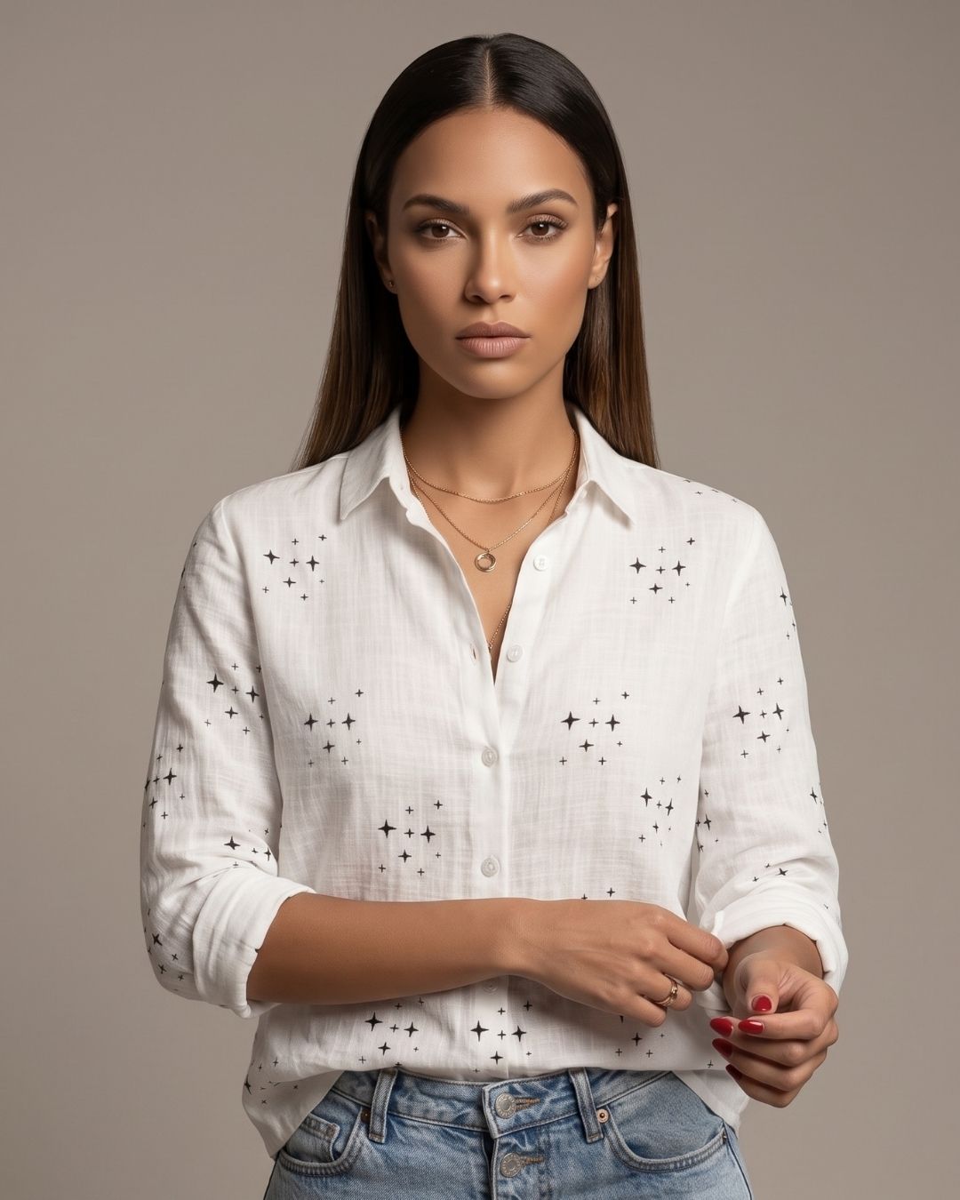 Camisa Feminina Casual Manga Longa Com Botões E Gola