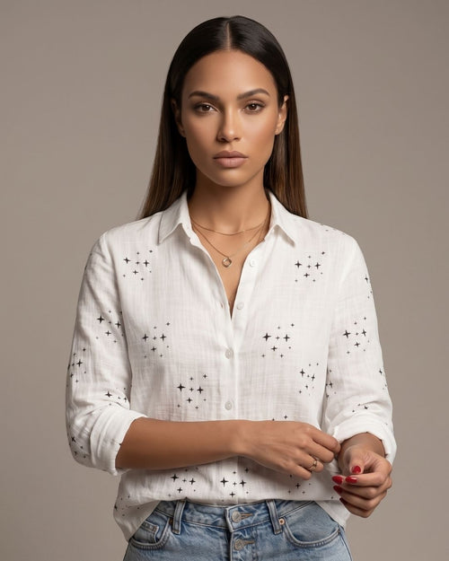 Camisa Feminina Casual Manga Longa Com Botões E Gola