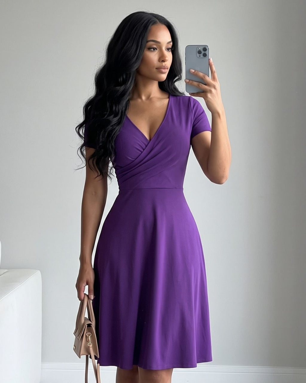 Vestido Midi Evasê Com Decote Transpassado E Manga Curta