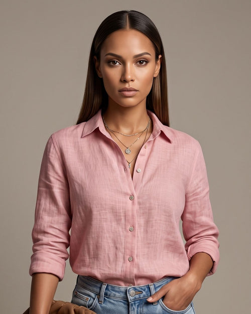 Camisa Feminina Casual Com Botões E Manga Longa