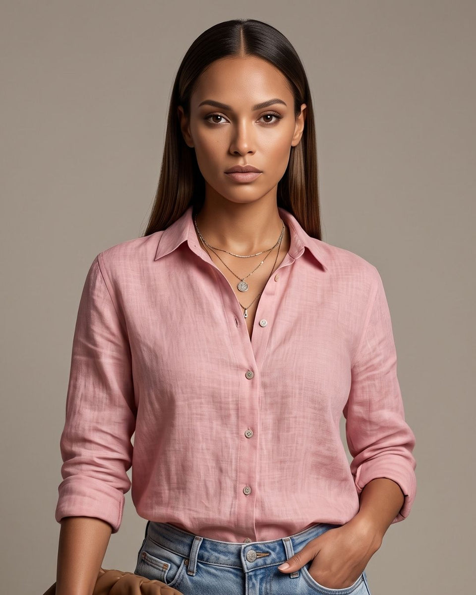 Camisa Feminina Casual Com Botões E Manga Longa